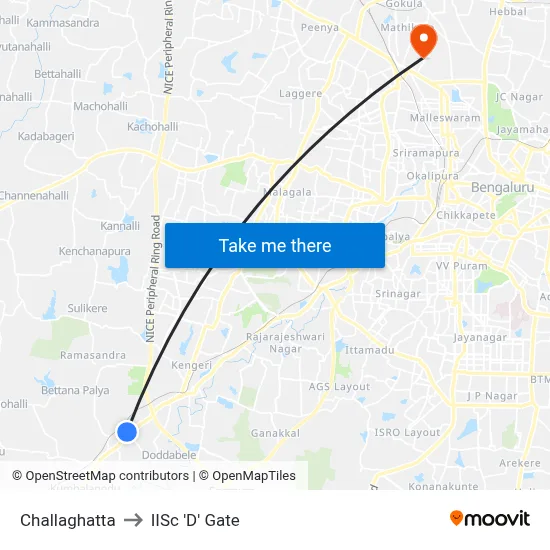 Challaghatta to IISc 'D' Gate map