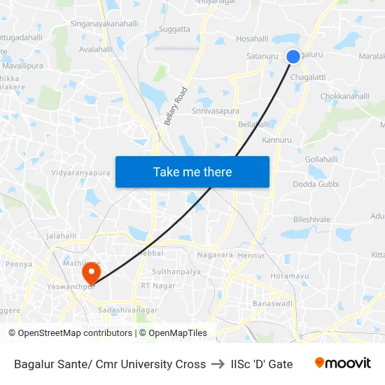 Bagalur Sante/ Cmr University Cross to IISc 'D' Gate map