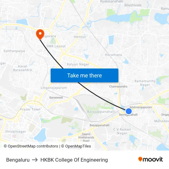 Bengaluru to HKBK College Of Engineering map