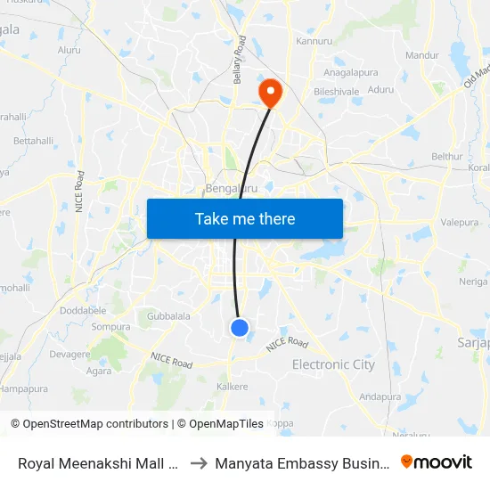 Royal Meenakshi Mall Bg Road to Manyata Embassy Business Park map
