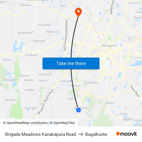 Brigade Meadows Kanakapura Road to Bagalkunte map