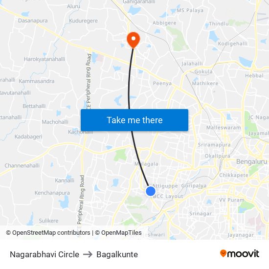 Nagarabhavi Circle to Bagalkunte map