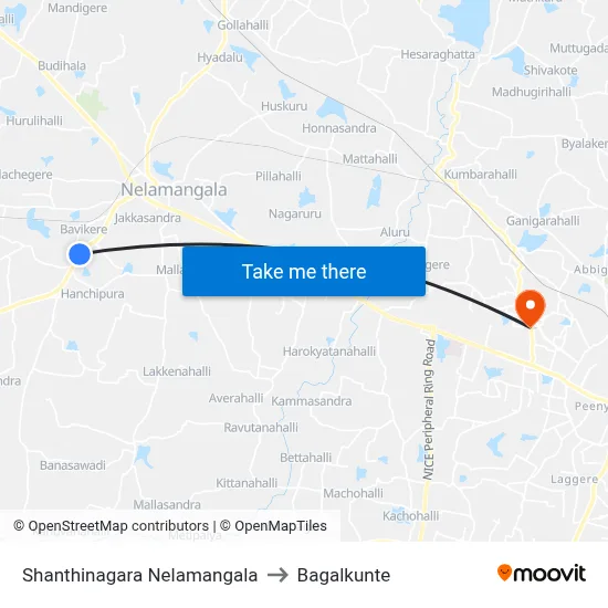 Shanthinagara Nelamangala to Bagalkunte map