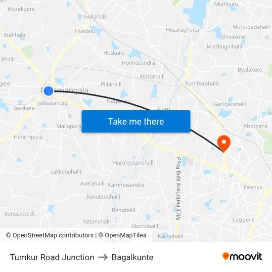Tumkur Road Junction to Bagalkunte map
