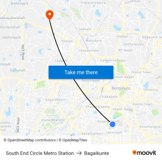 South End Circle Metro Station to Bagalkunte map