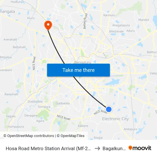 Hosa Road Metro Station Arrival (Mf-22e) to Bagalkunte map