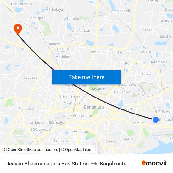 Jeevan Bheemanagara Bus Station to Bagalkunte map