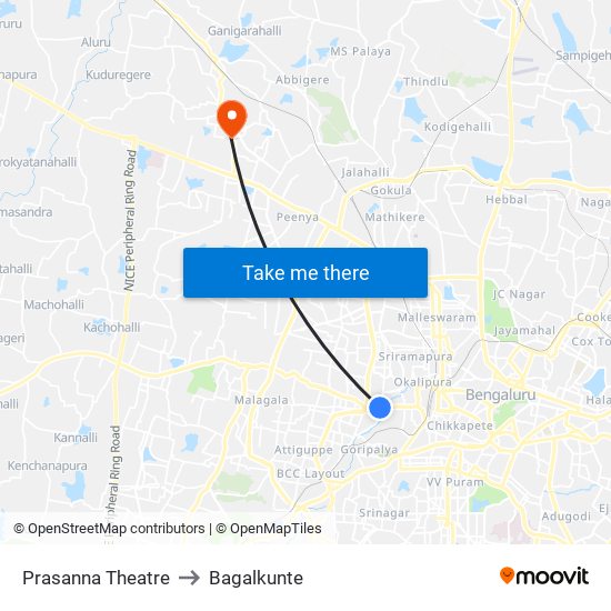 Prasanna Theatre to Bagalkunte map