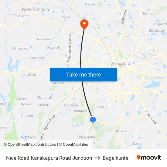 Nice Road Kanakapura Road Junction to Bagalkunte map