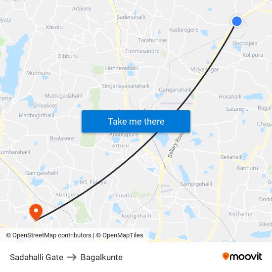 Sadahalli Gate to Bagalkunte map