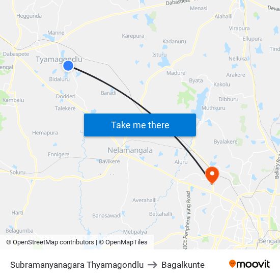 Subramanyanagara Thyamagondlu to Bagalkunte map