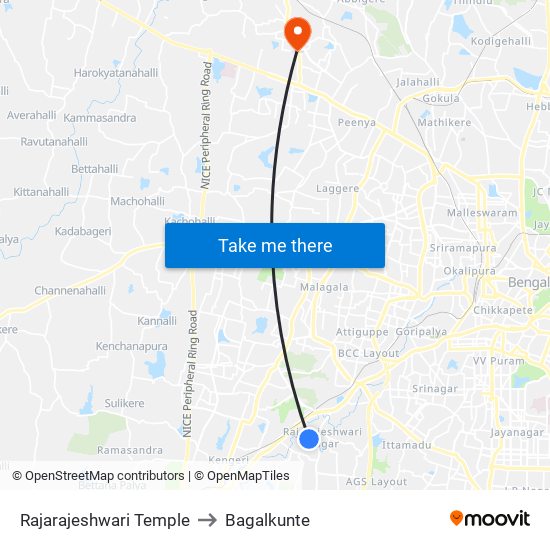 Rajarajeshwari Temple to Bagalkunte map