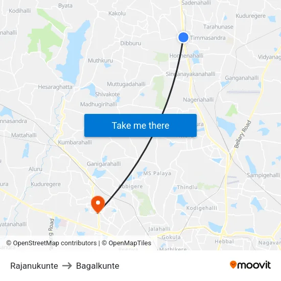 Rajanukunte to Bagalkunte map