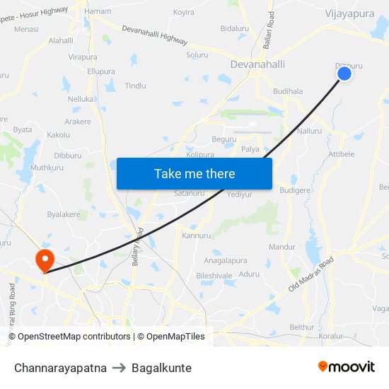Channarayapatna to Bagalkunte map