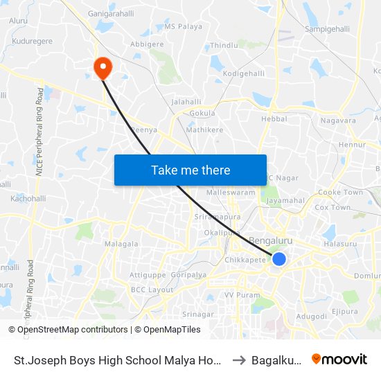 St.Joseph Boys High School Malya Hospital to Bagalkunte map