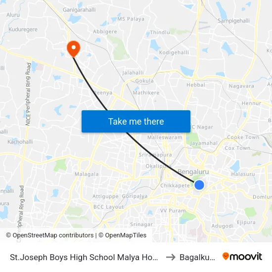 St.Joseph Boys High School Malya Hospital to Bagalkunte map