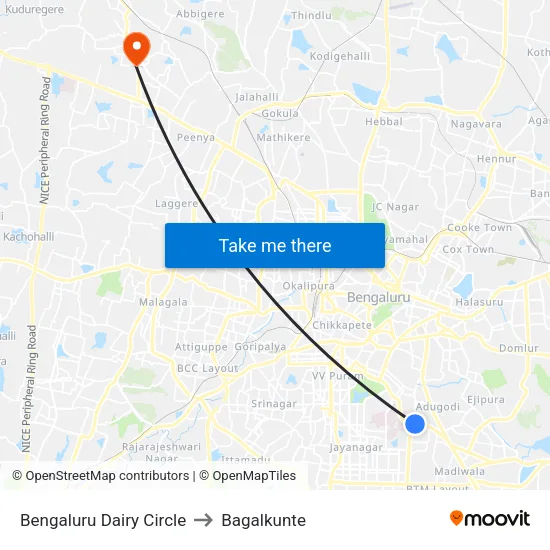 Bengaluru Dairy Circle to Bagalkunte map