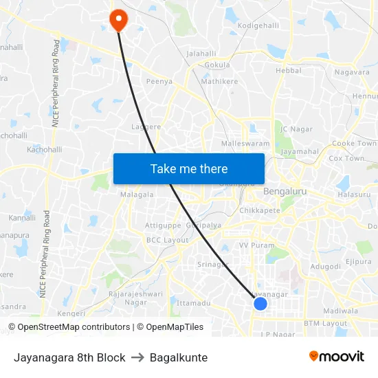 Jayanagara 8th Block to Bagalkunte map