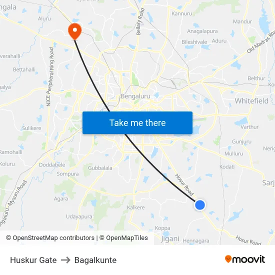 Huskur Gate to Bagalkunte map