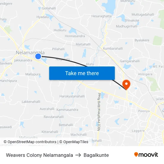 Weavers Colony Nelamangala to Bagalkunte map