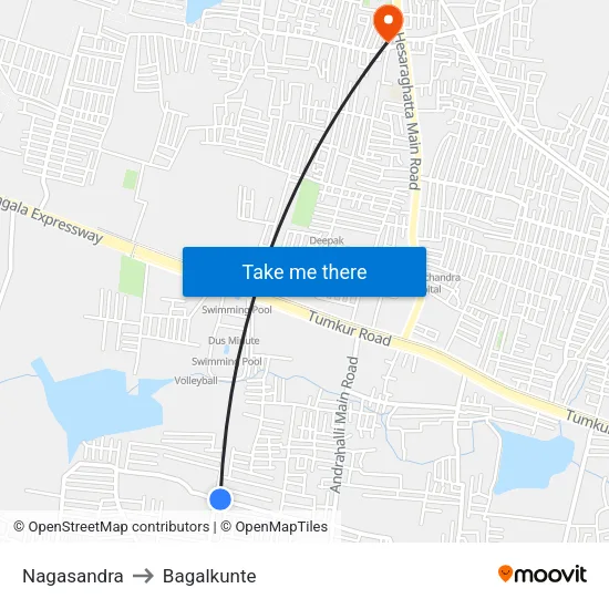 Nagasandra to Bagalkunte map