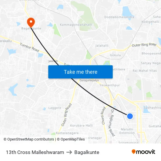 13th Cross Malleshwaram to Bagalkunte map