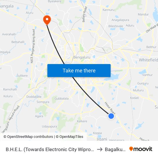 B.H.E.L. (Towards Electronic City Wipro Gate) to Bagalkunte map