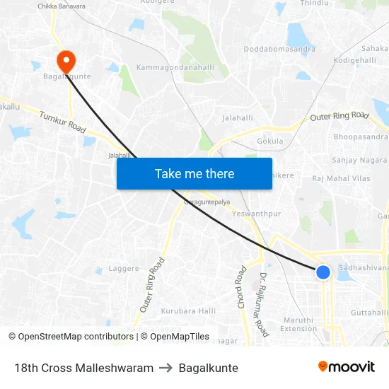 18th Cross Malleshwaram to Bagalkunte map