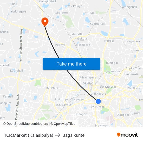 K.R.Market (Kalasipalya) to Bagalkunte map