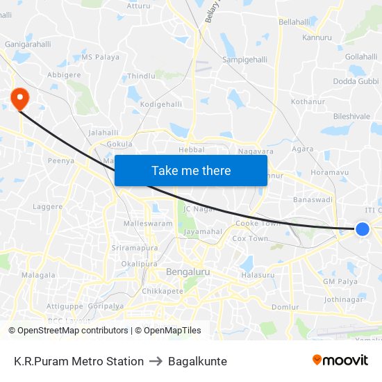 K.R.Puram Metro Station to Bagalkunte map