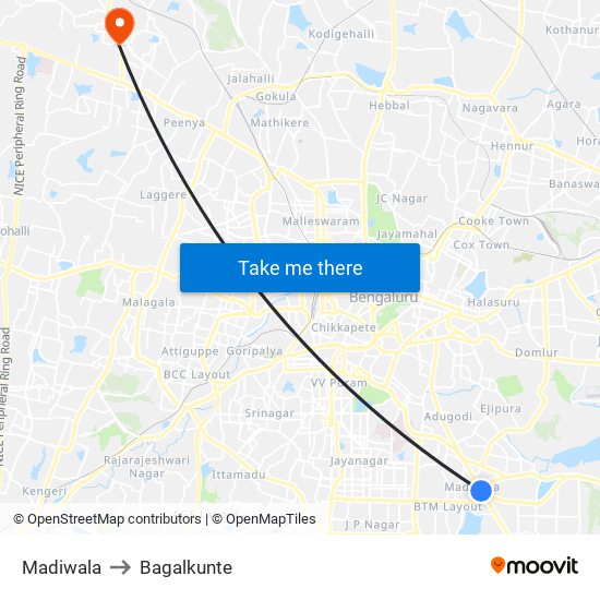 Madiwala to Bagalkunte map