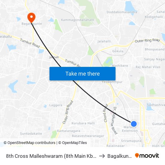 8th Cross Malleshwaram (8th Main Kbs) to Bagalkunte map