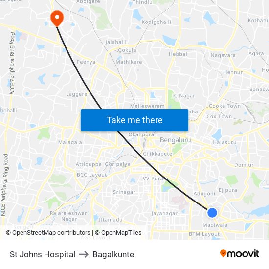 St Johns Hospital to Bagalkunte map