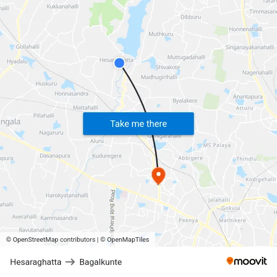 Hesaraghatta to Bagalkunte map