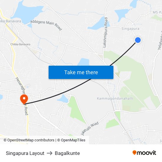 Singapura Layout to Bagalkunte map