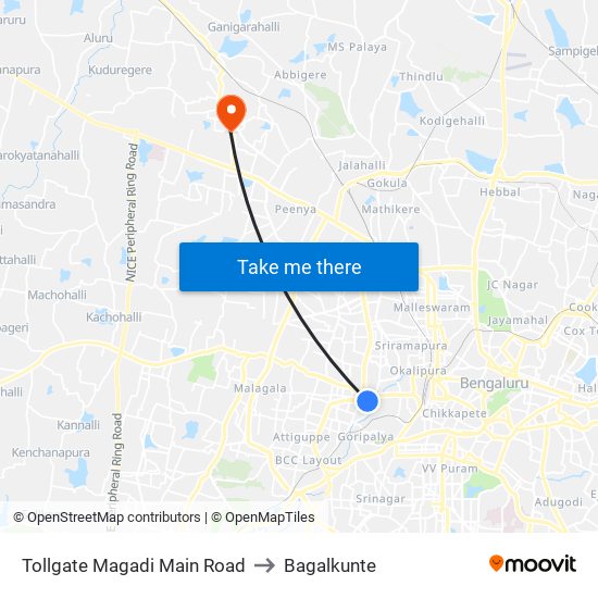 Tollgate Magadi Main Road to Bagalkunte map
