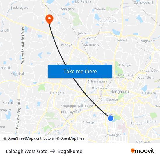 Lalbagh West Gate to Bagalkunte map