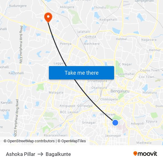 Ashoka Pillar to Bagalkunte map