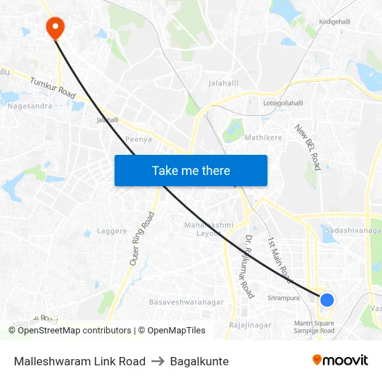 Malleshwaram Link Road to Bagalkunte map