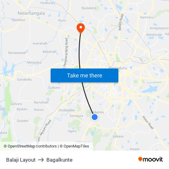 Balaji Layout to Bagalkunte map