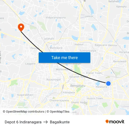 Depot 6 Indiranagara to Bagalkunte map