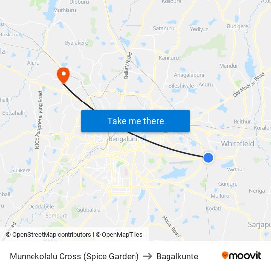 Munnekolalu Cross (Spice Garden) to Bagalkunte map