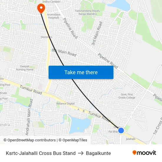 Ksrtc-Jalahalli Cross Bus Stand to Bagalkunte map