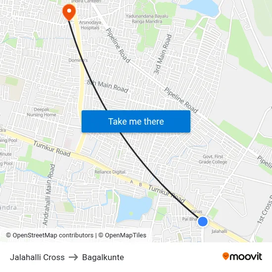 Jalahalli Cross to Bagalkunte map