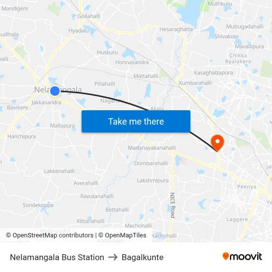 Nelamangala Bus Station to Bagalkunte map