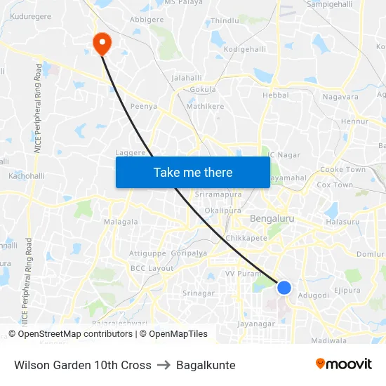 Wilson Garden 10th Cross to Bagalkunte map