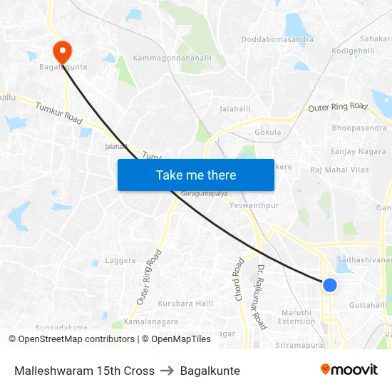Malleshwaram 15th Cross to Bagalkunte map