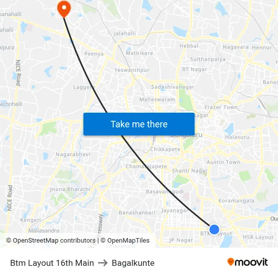 Btm Layout 16th Main to Bagalkunte map