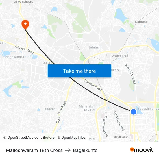 Malleshwaram 18th Cross to Bagalkunte map