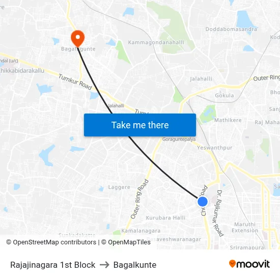 Rajajinagara 1st Block to Bagalkunte map